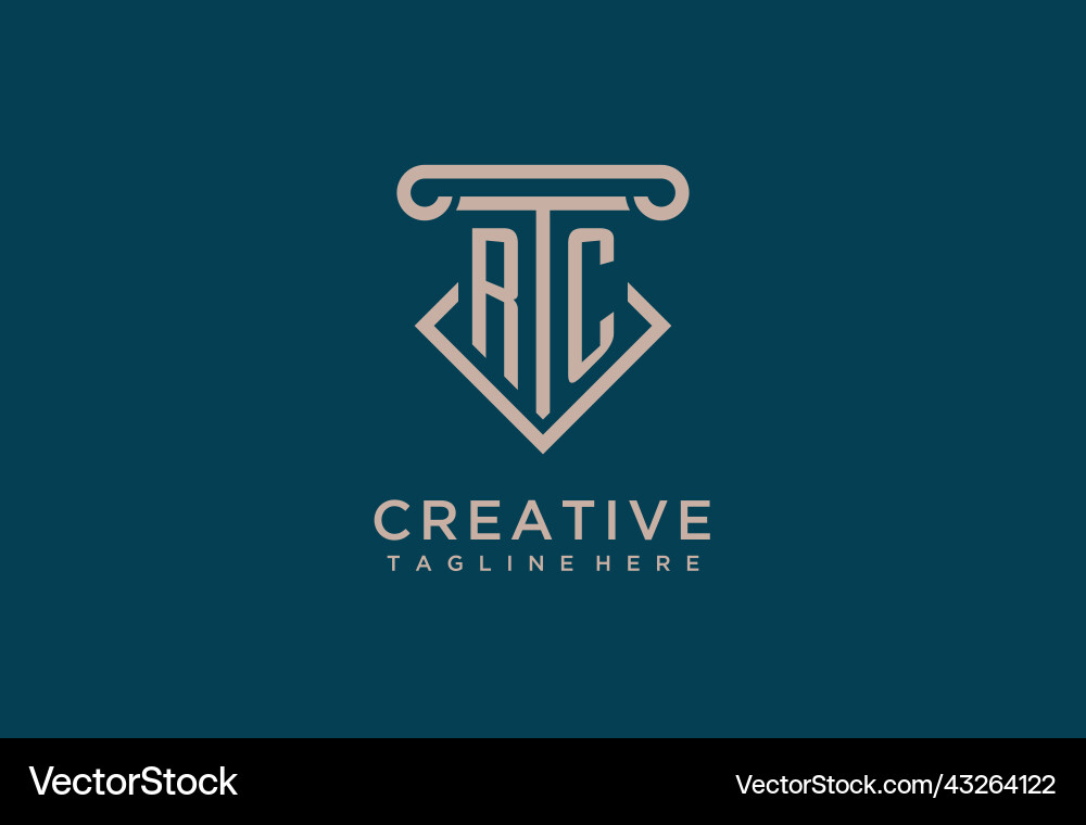 Rc initial with pillar icon design clean vector image