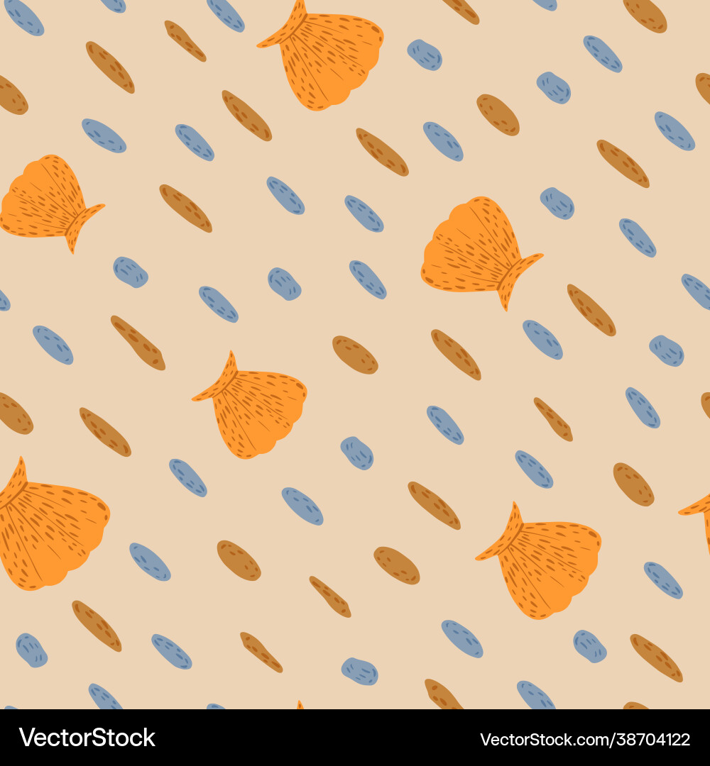 Seamless pattern pebbles with shells on brown Seamless pattern pebbles with shells on brown vector image