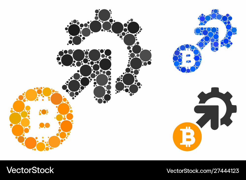 Bitcoin integration cog mosaic icon spheric Bitcoin integration cog mosaic icon spheric vector image
