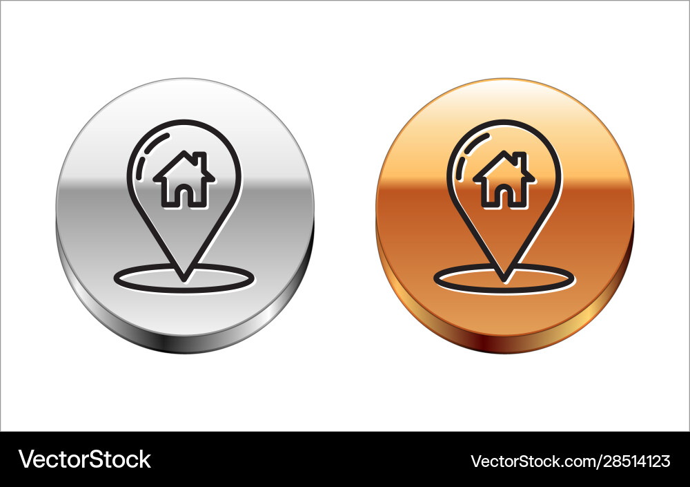 Black line map pointer with house icon isolated Black line map pointer with house icon isolated vector image