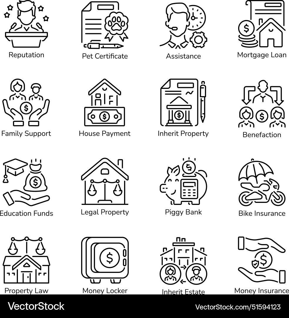 Collection of inherit assets linear icons vector image