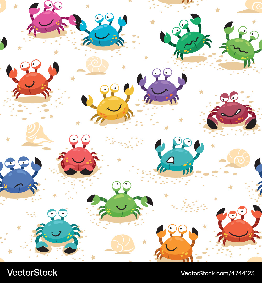 Crab Pattern - Seashell Backdrop Vector Image