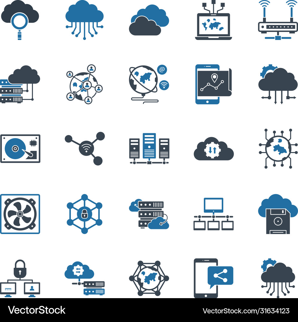 Data and networking icons set every single vector image