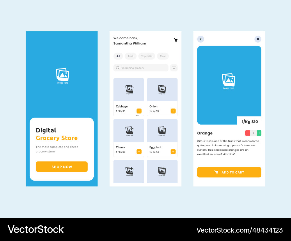 Grocery user interface design template Grocery user interface design template vector image