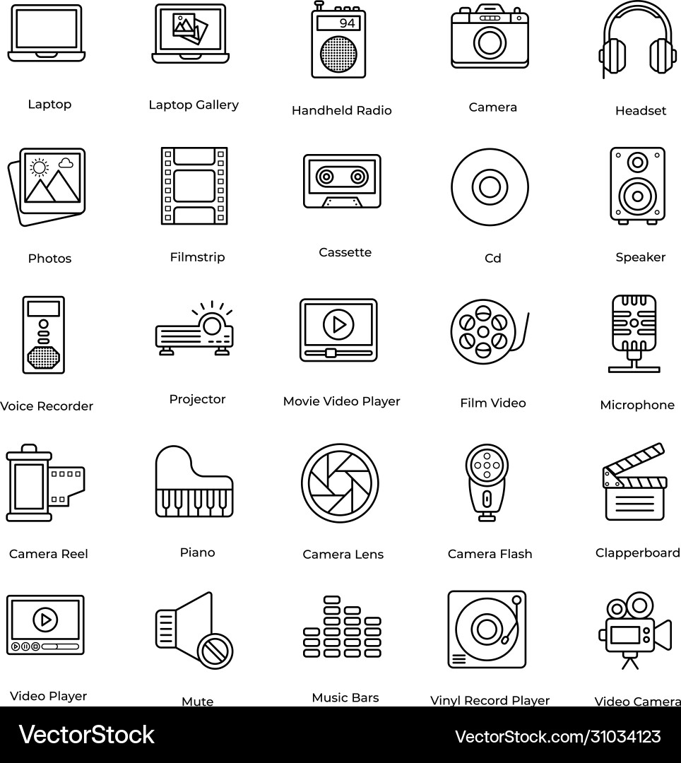 Hardware component line icons pack vector image