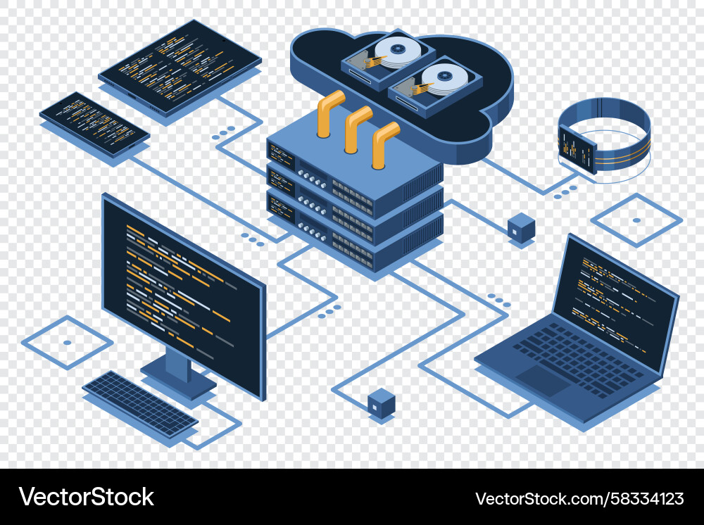 Isometric Cloud Computing Network Vector Image