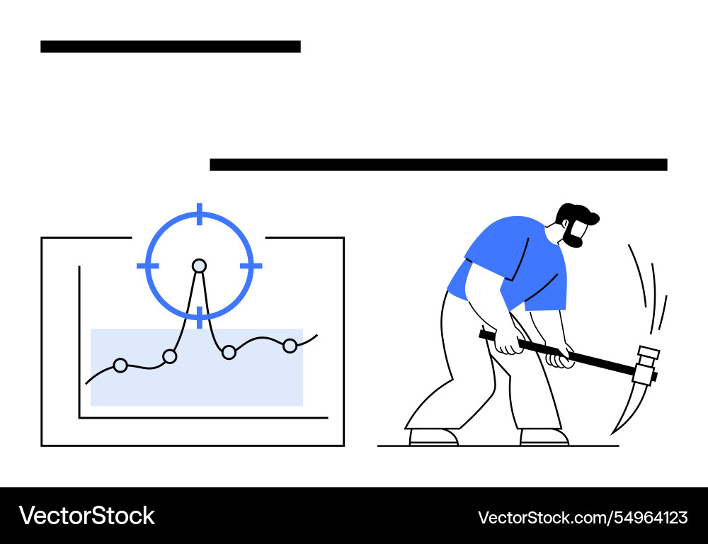 Man mining with pickaxe near data chart Vector Image