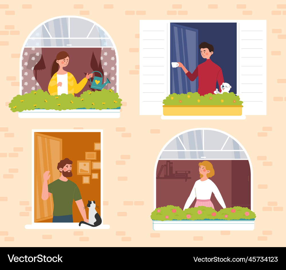 Neighbors in open window Neighbors in open window vector image