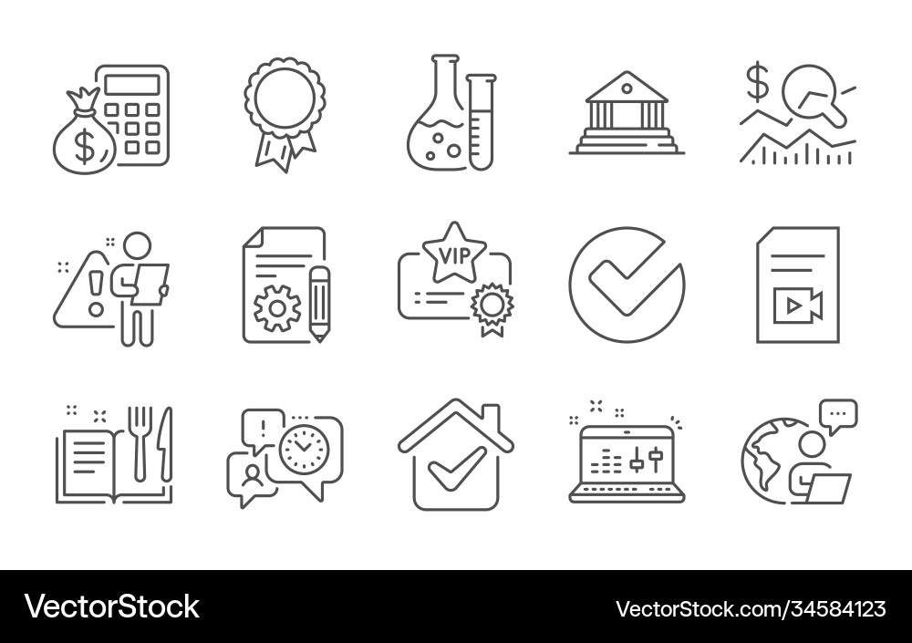Recipe book documentation and sound check icons Recipe book documentation and sound check icons vector image