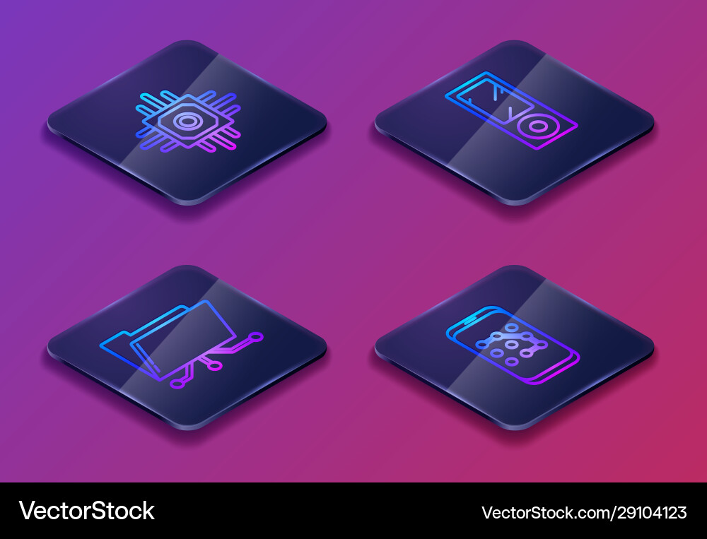 Set isometric line processor folder and lock Set isometric line processor folder and lock vector image