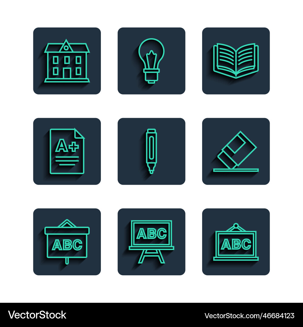 Set line chalkboard open book marker exam sheet Vector Image