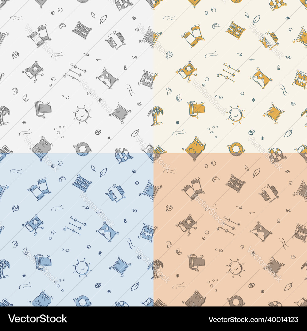 Set of seamless patterns with doodle linear icons Set of seamless patterns with doodle linear icons vector image