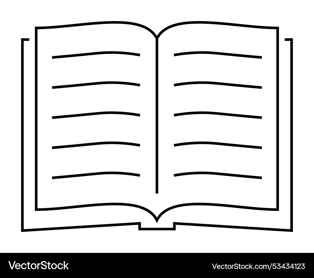 Simple line drawing of an open book with visible vector image