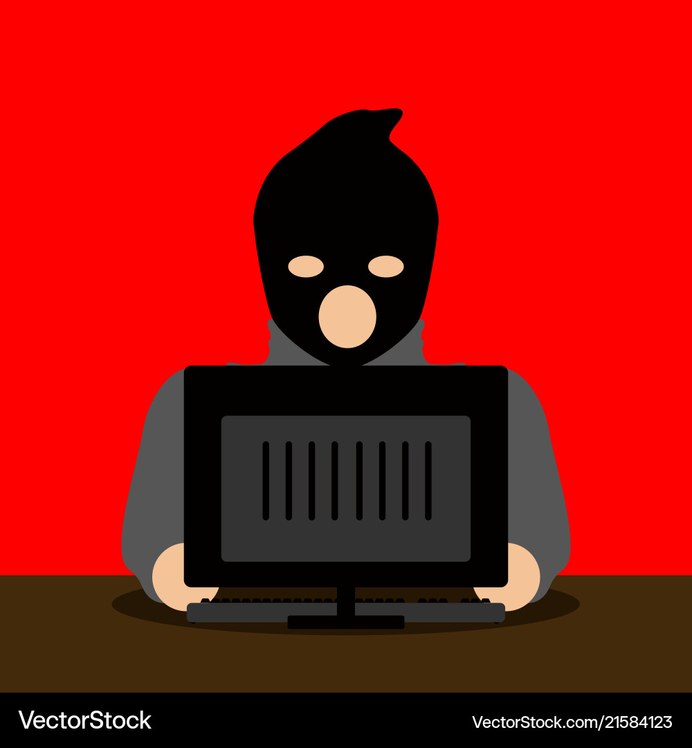 Thief hacking a computer icon cyber attack vector image