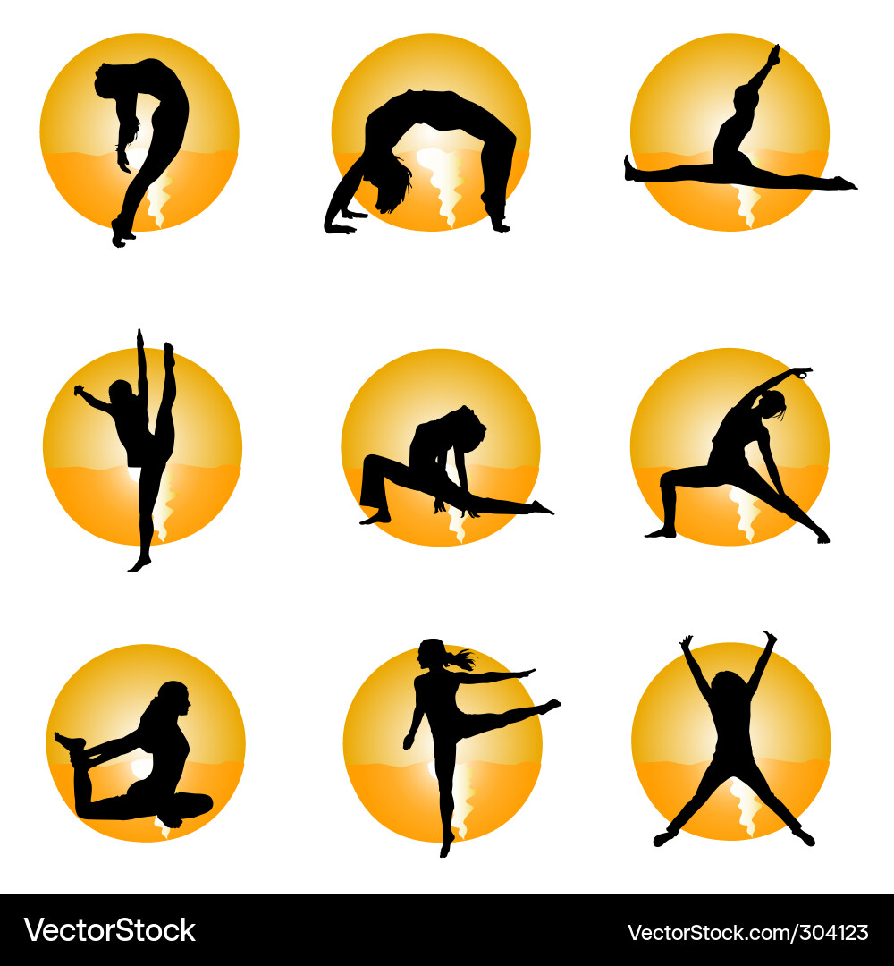 Yoga Poses Silhouette Set Vector Image