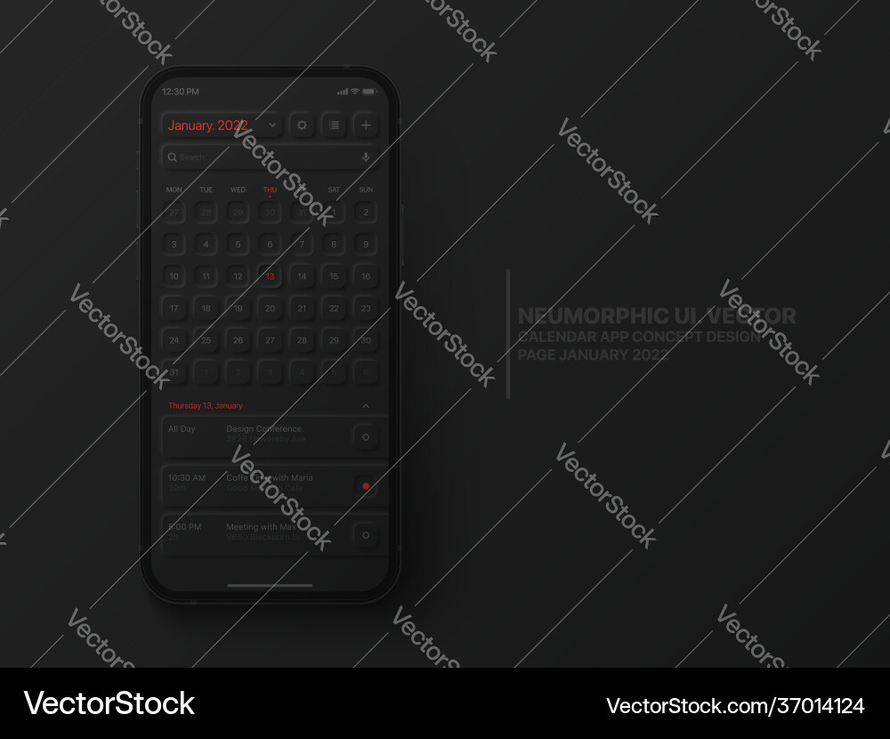 Calendar mobile ios app january 2022 ui ux Calendar mobile ios app january 2022 ui ux vector image