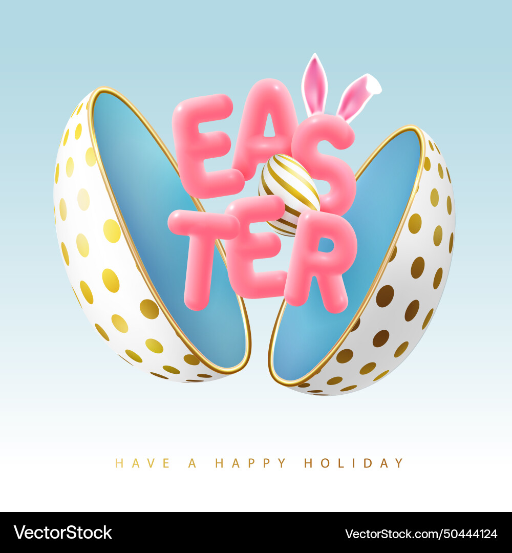 Easter typography poster with open egg and 3d text Easter typography poster with open egg and 3d text Vector Image