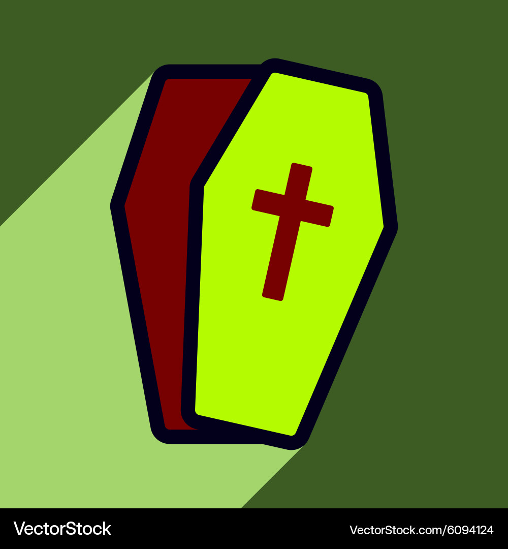 Flat with shadow icon open coffin on a colored Vector Image