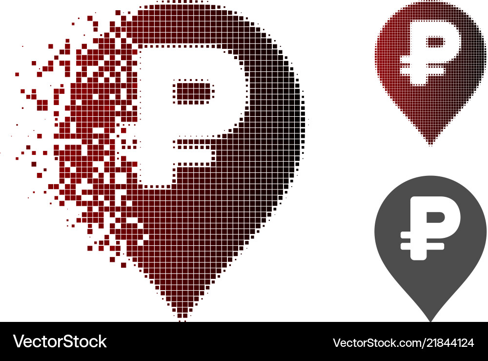 Fragmented pixelated halftone rouble map marker Fragmented pixelated halftone rouble map marker vector image