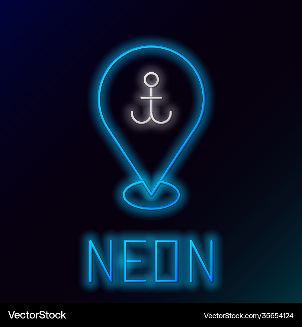 Glowing neon line map pointer with anchor icon Glowing neon line map pointer with anchor icon vector image