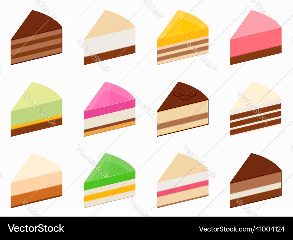 Isometric sweet cakes slices pieces set layered Isometric sweet cakes slices pieces set layered vector image