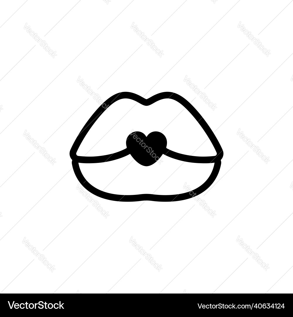 Lips drawn by one line female mouth with heart Lips drawn by one line female mouth with heart vector image