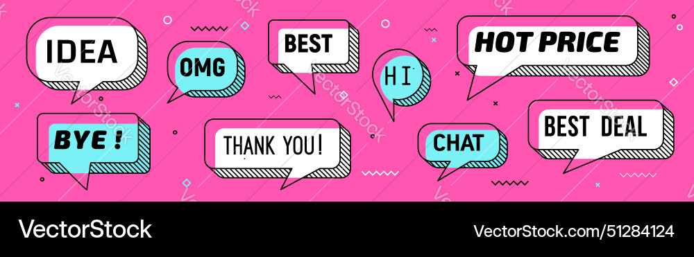 Memphis speech bubbles message clouds with text Memphis speech bubbles message clouds with text vector image