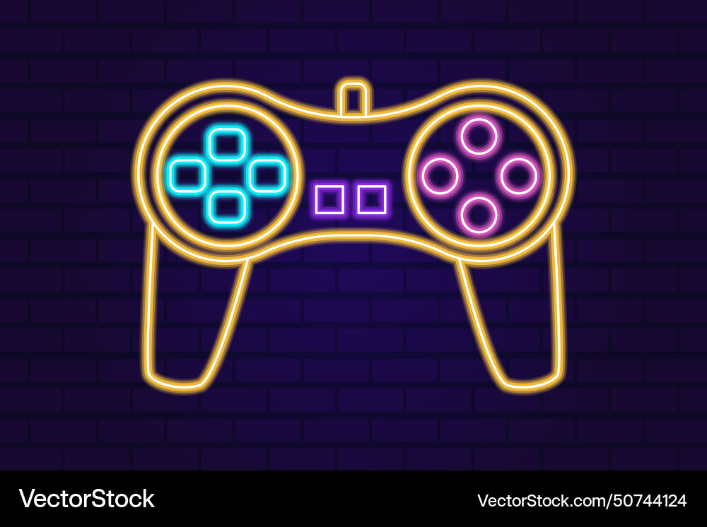 Neon glow game controller gamepad icon Neon glow game controller gamepad icon Vector Image