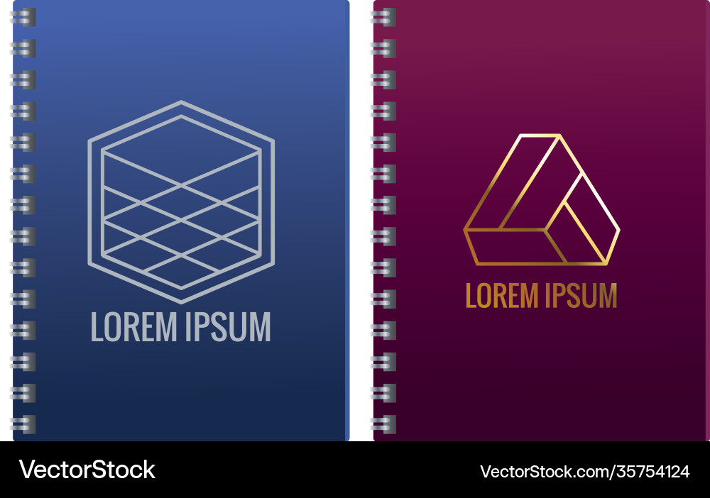 Notebooks with geometrics figures emblems mockup vector image