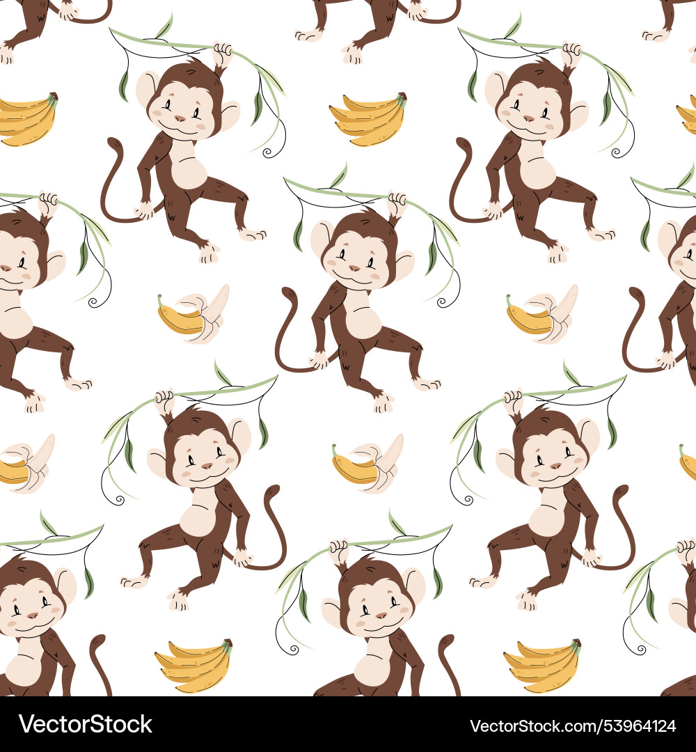 Seamless pattern with cute monkeys in flat style Vector Image