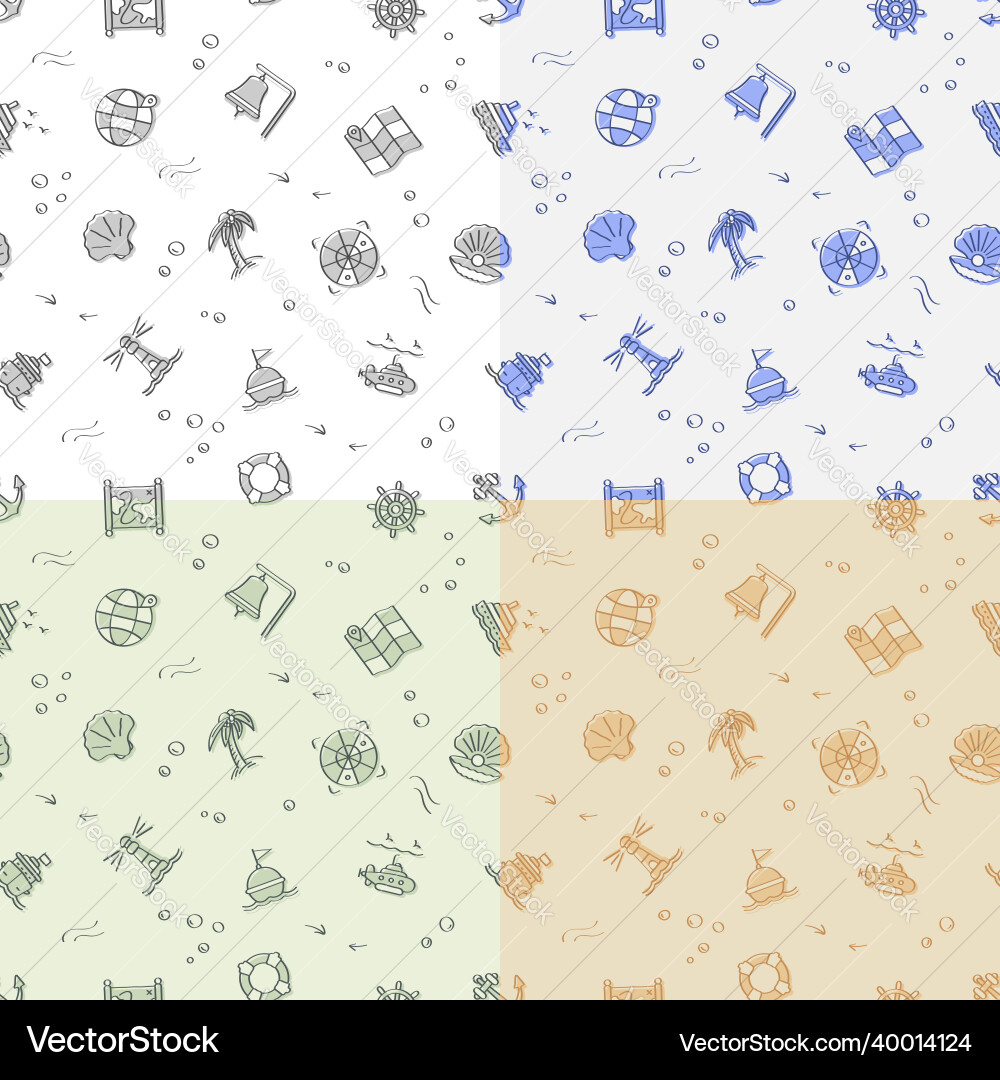 Set of seamless patterns with doodle linear icons vector image