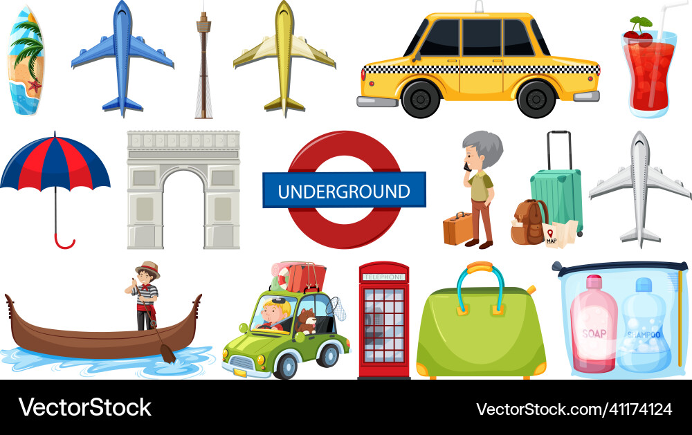 Set of summer vacation objects and elements vector image