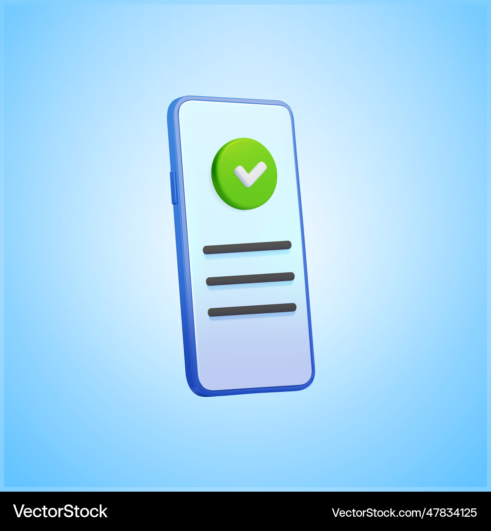 3d smartphone with green check mark tick text 3d smartphone with green check mark tick text vector image