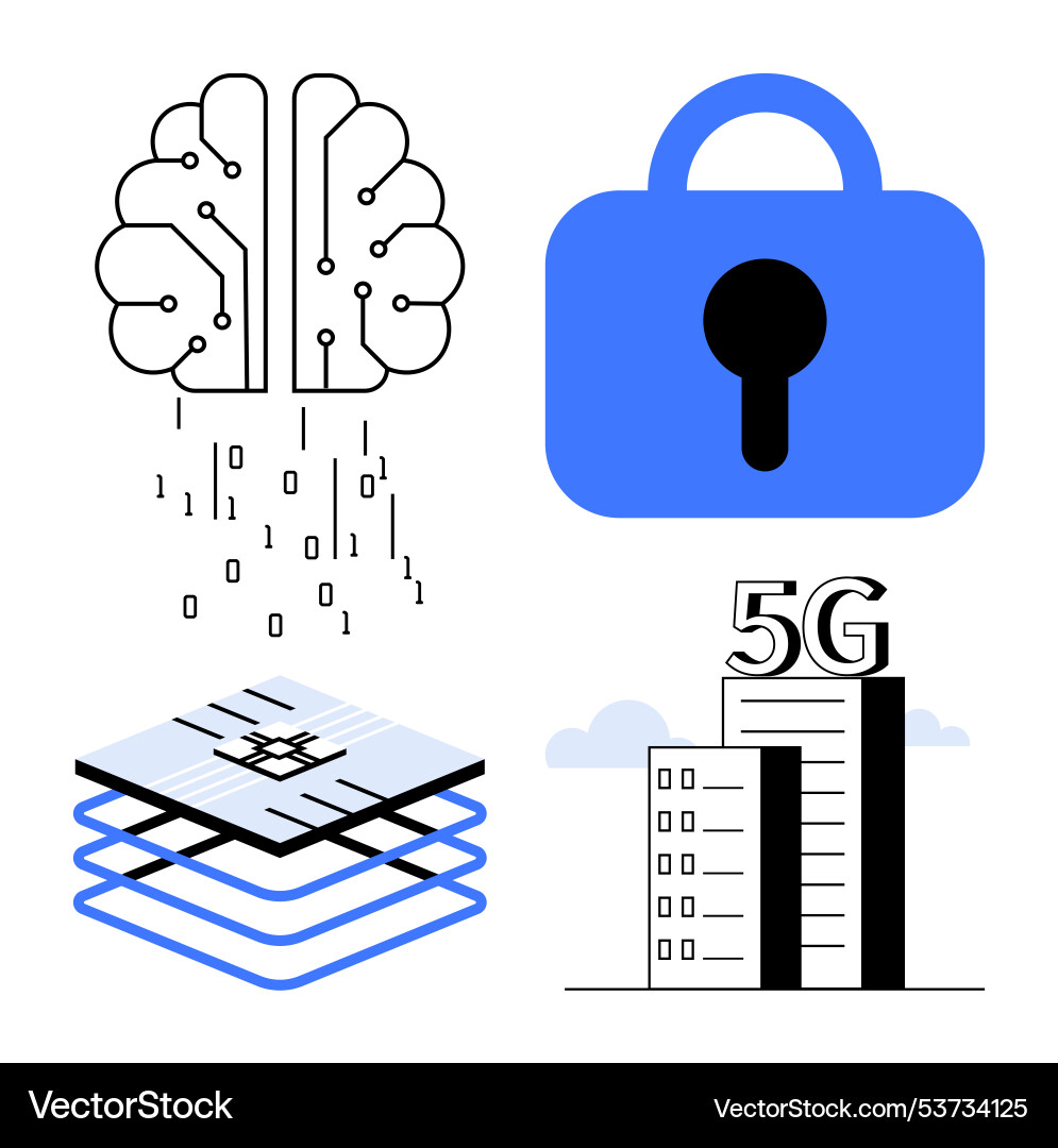Brain and circuit data security smart buildings Brain and circuit data security smart buildings vector image