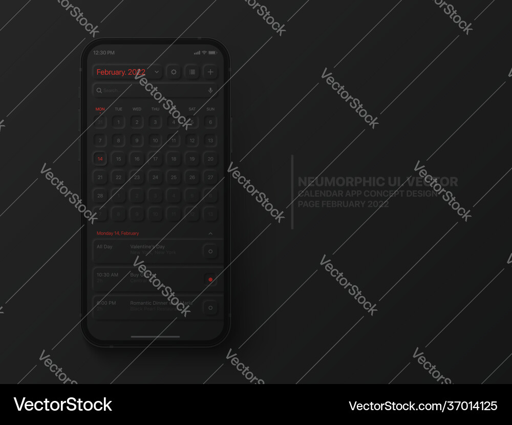 Calendar mobile ios app february 2022 ui ux Calendar mobile ios app february 2022 ui ux vector image