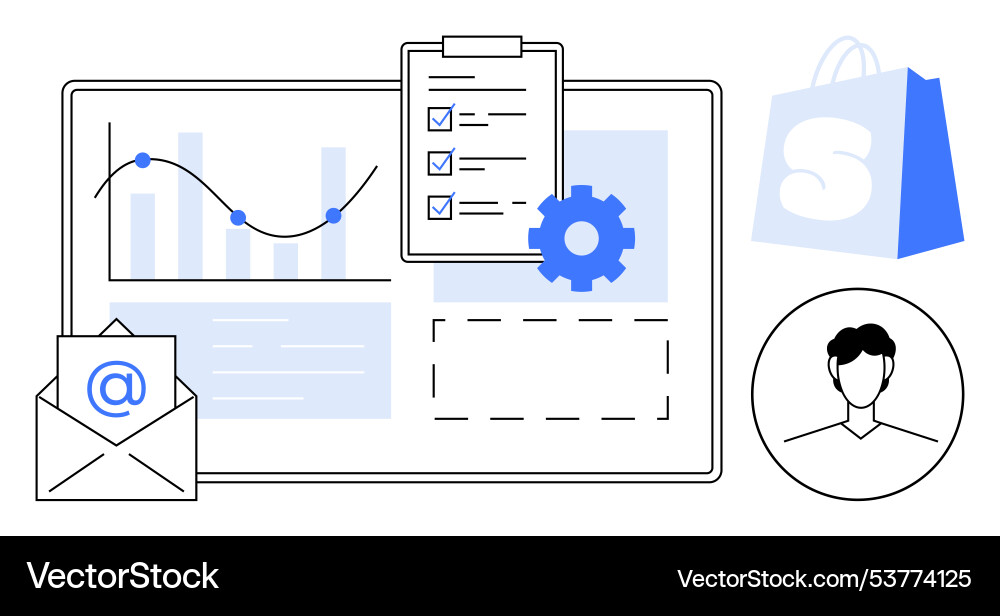 E-commerce dashboard with graphs notifications E-commerce dashboard with graphs notifications vector image
