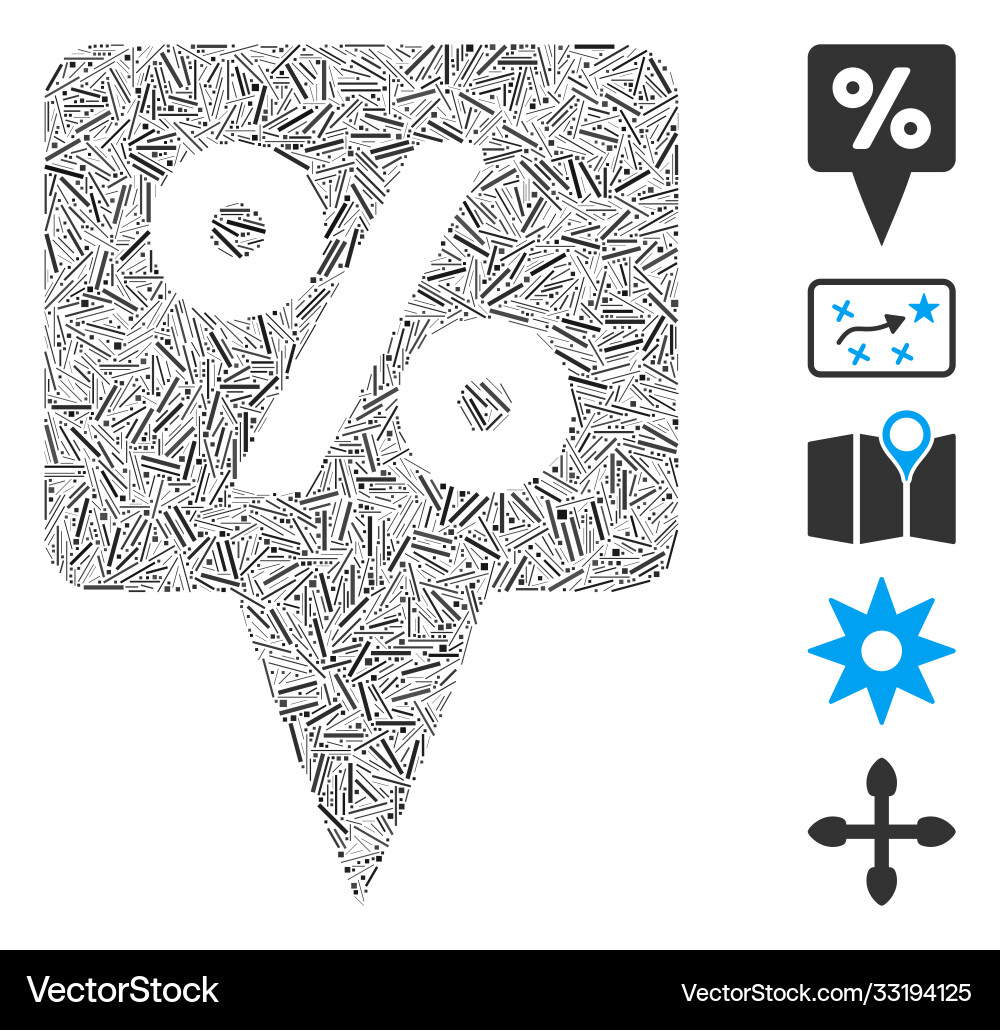 Line collage percent map pointer icon Line collage percent map pointer icon vector image