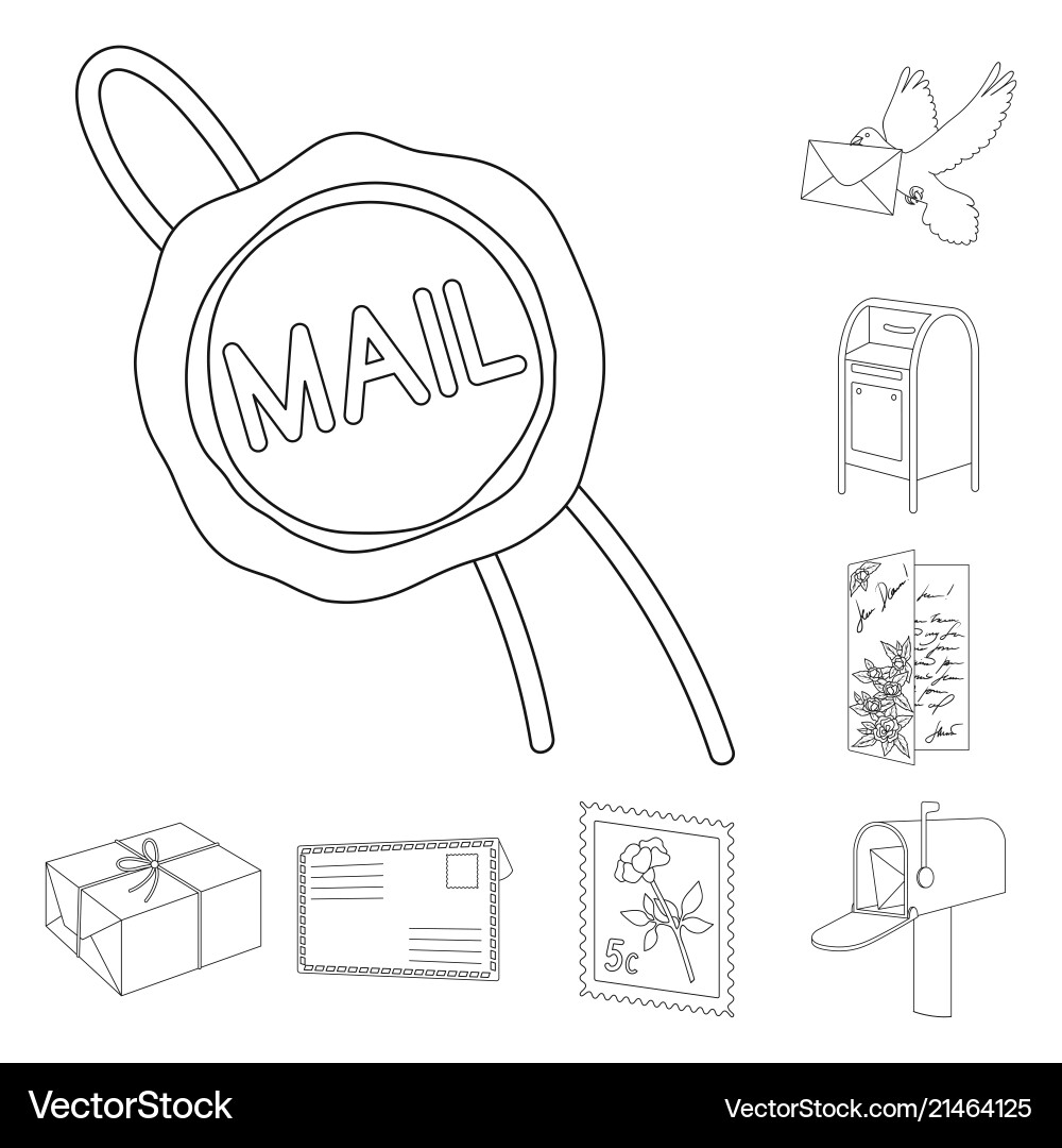 Mail and postman outline icons in set collection Mail and postman outline icons in set collection vector image