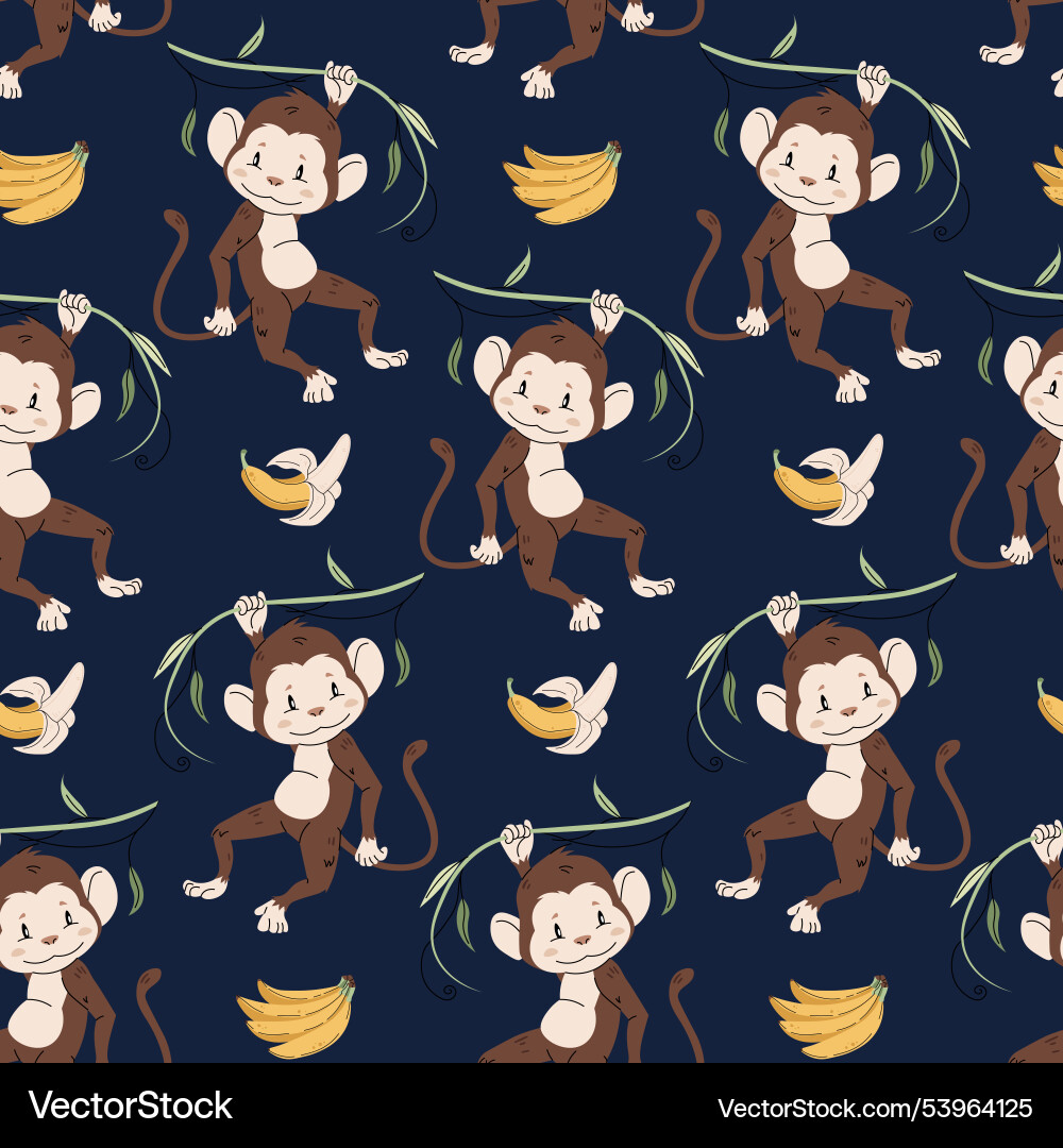 Seamless pattern with cute monkeys in flat style Vector Image