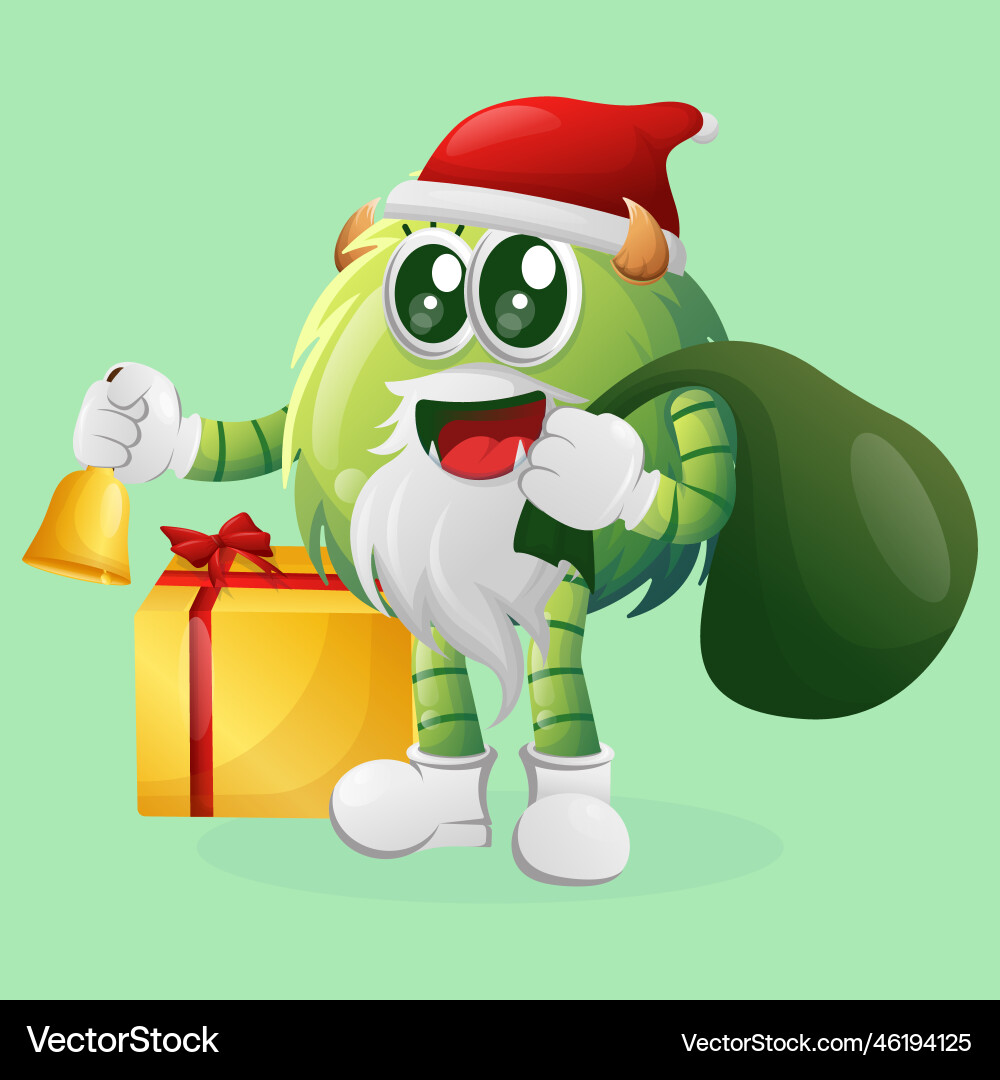 Süßes grünes Monster santa claus christmas Süßes grünes Monster santa claus christmas vektorbild