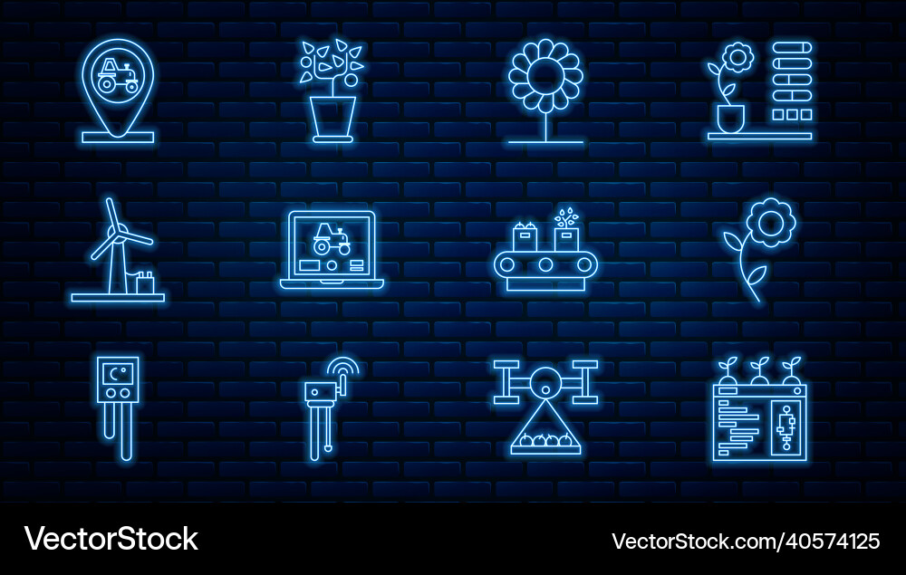 Set line smart farming technology flower laptop Set line smart farming technology flower laptop vector image
