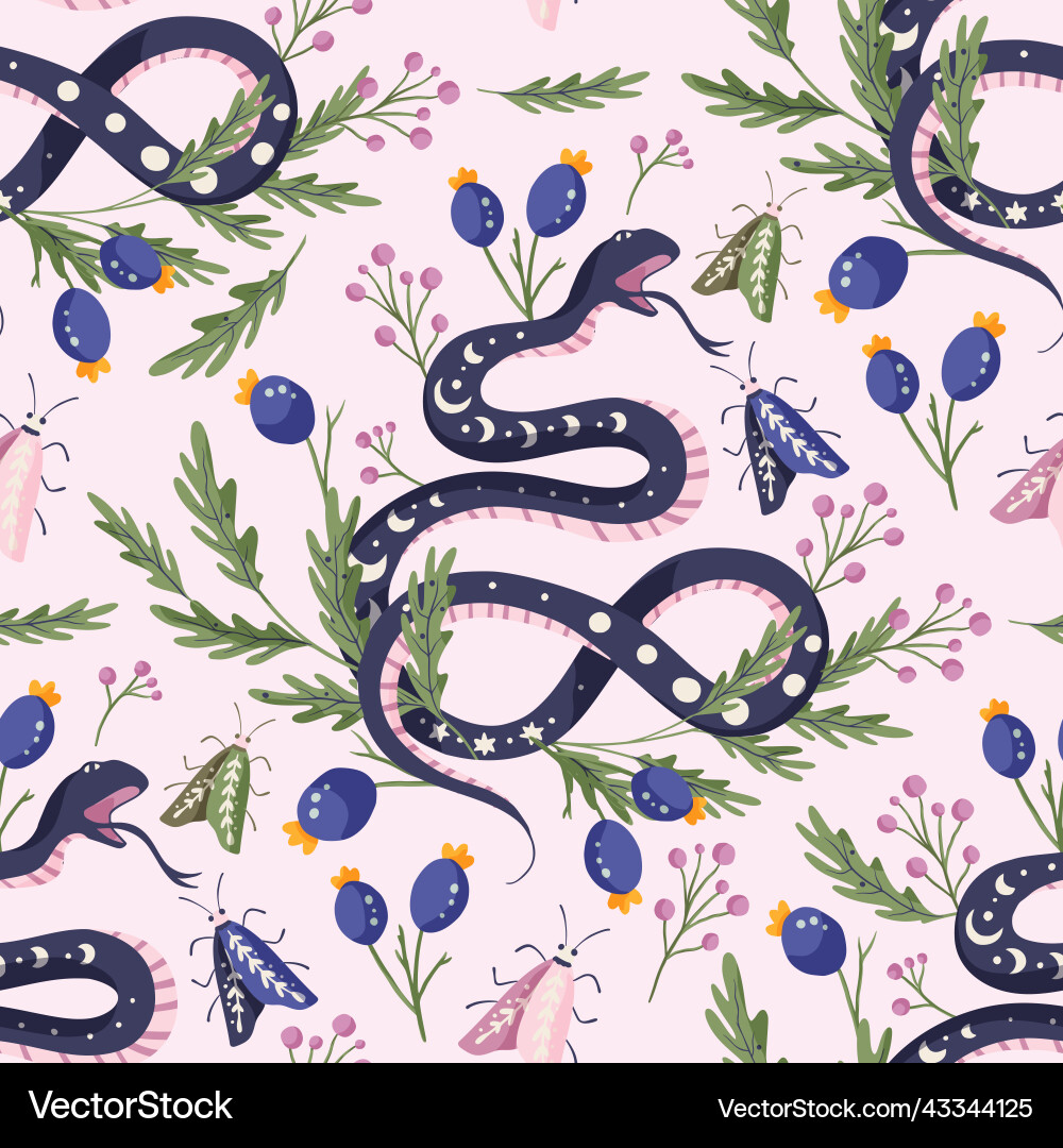 Snake and moth seamless pattern Snake and moth seamless pattern vector image