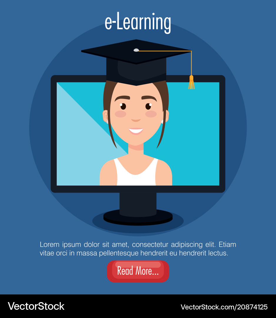 Student using computer desktop electronic Student using computer desktop electronic vector image