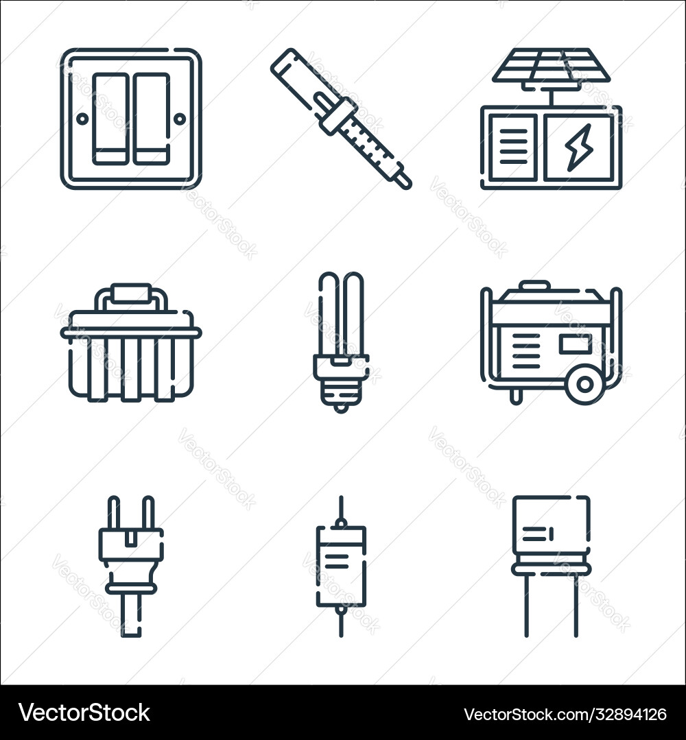 Electrician tools and line icons linear set Electrician tools and line icons linear set vector image