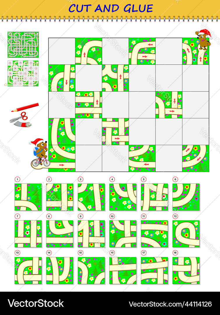 Logic puzzle game with labyrinth help the bear Logic puzzle game with labyrinth help the bear vector image