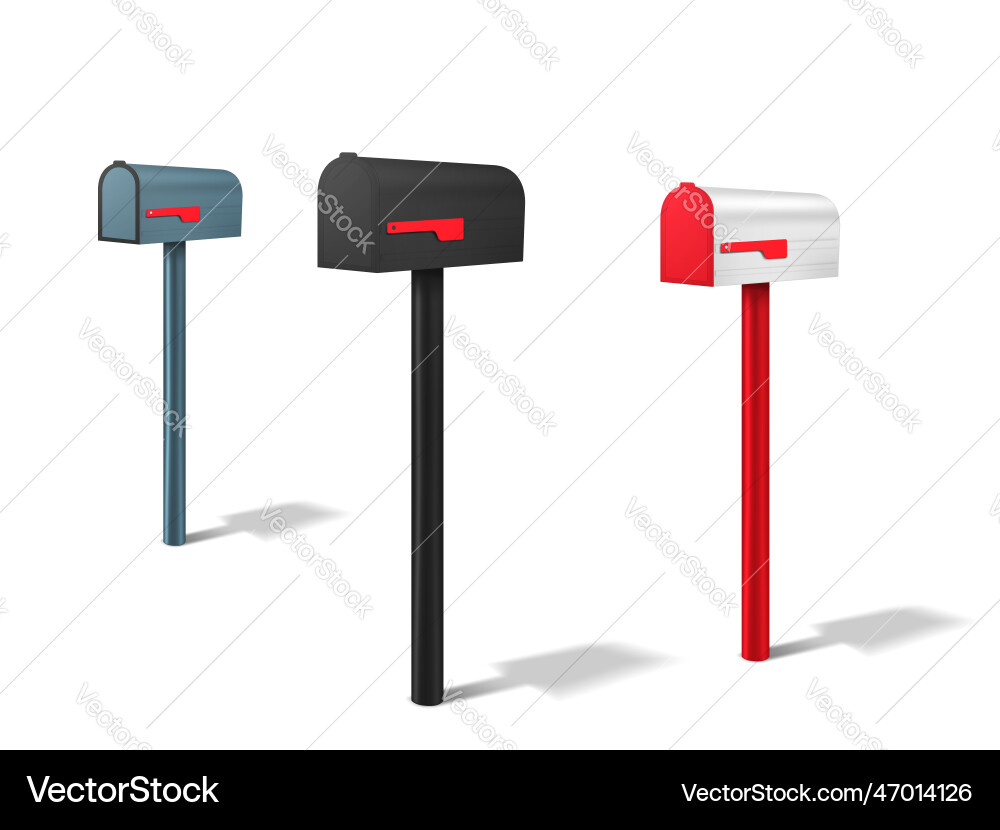 Mailbox color set realistic mail boxes mockup Vector Image