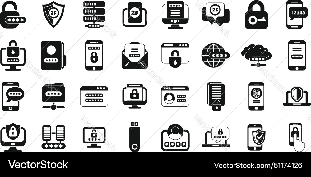 Multi factor authentication icons set simple Multi factor authentication icons set simple vector image