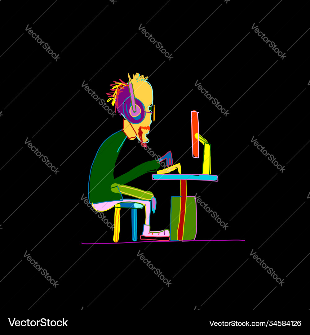 Programmer at work sketch for your design Programmer at work sketch for your design Vector Image