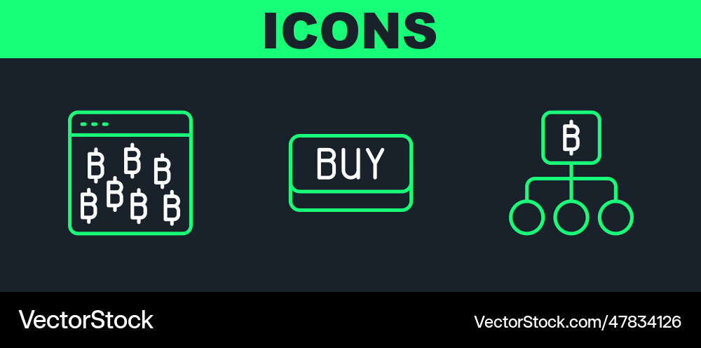 Set line blockchain technology bitcoin browser vector image