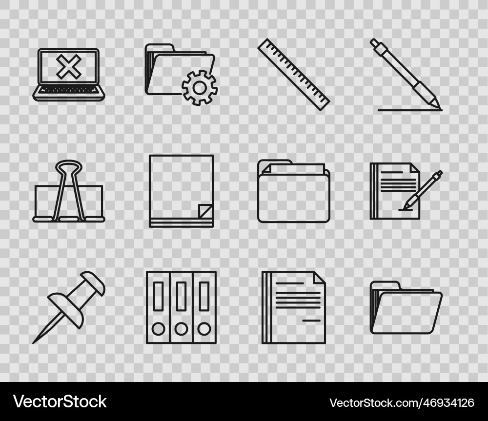 Set line push pin document folder ruler office Set line push pin document folder ruler office vector image